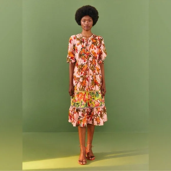 Farm Rio Mixed Mango Trees Midi Dress